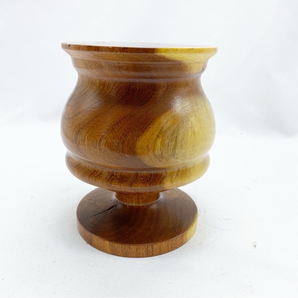 Elegant Vintage Handturned Mesquite Wood Candle Holder Pedestal Turquoise